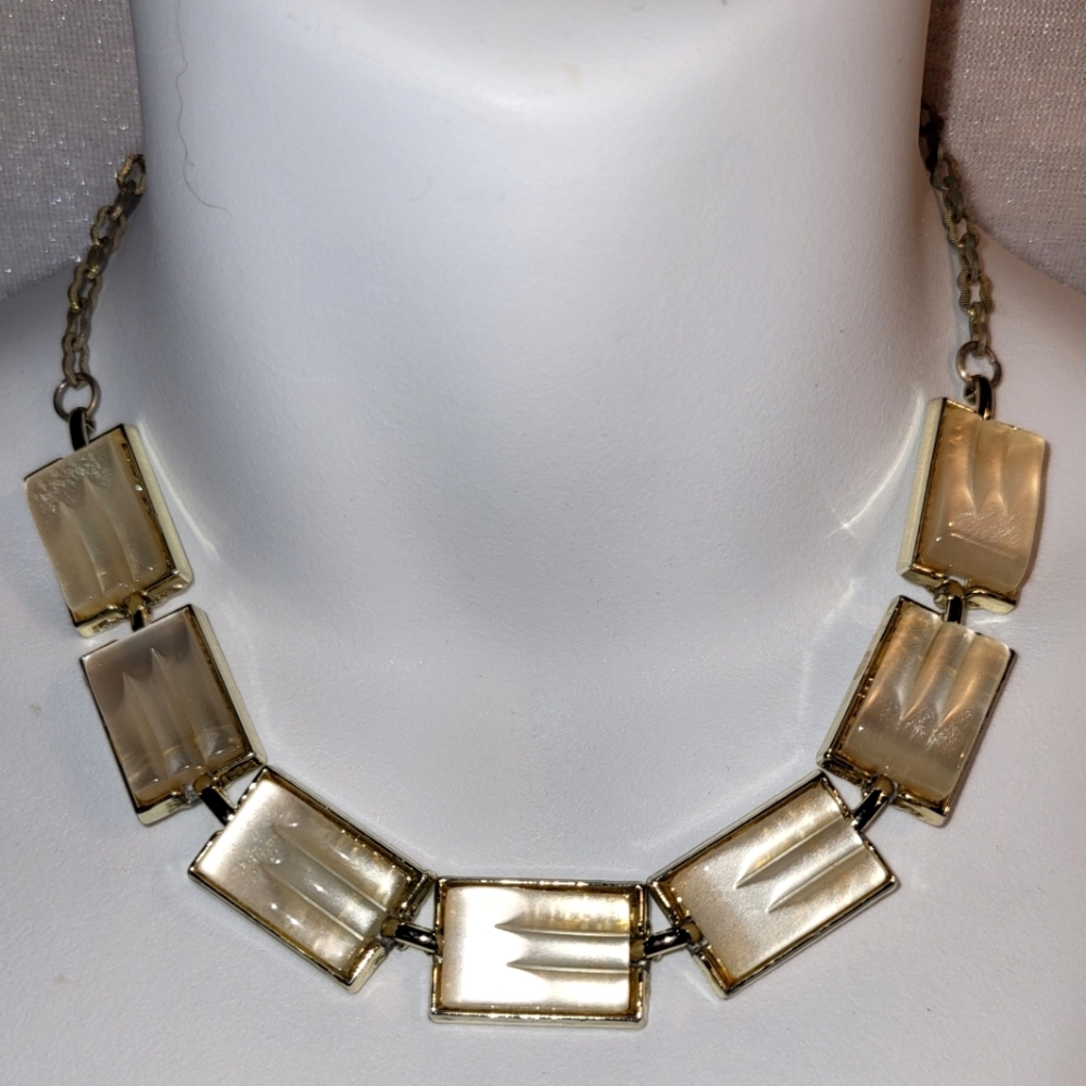 Vintage White Rectangular Thermoset Choker / Necklace